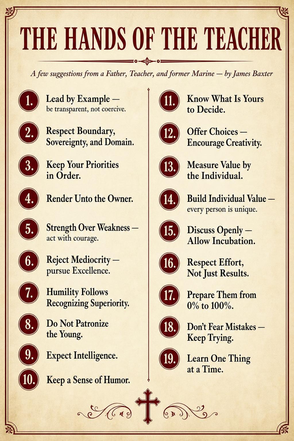 The Hands of the Teacher — 19 principles by James Baxter